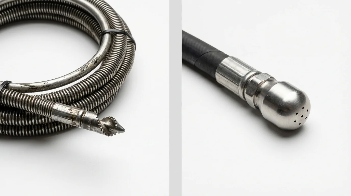Drain snake cable and hydro jetting nozzle used for drain cleaning in Mount Angel, OR