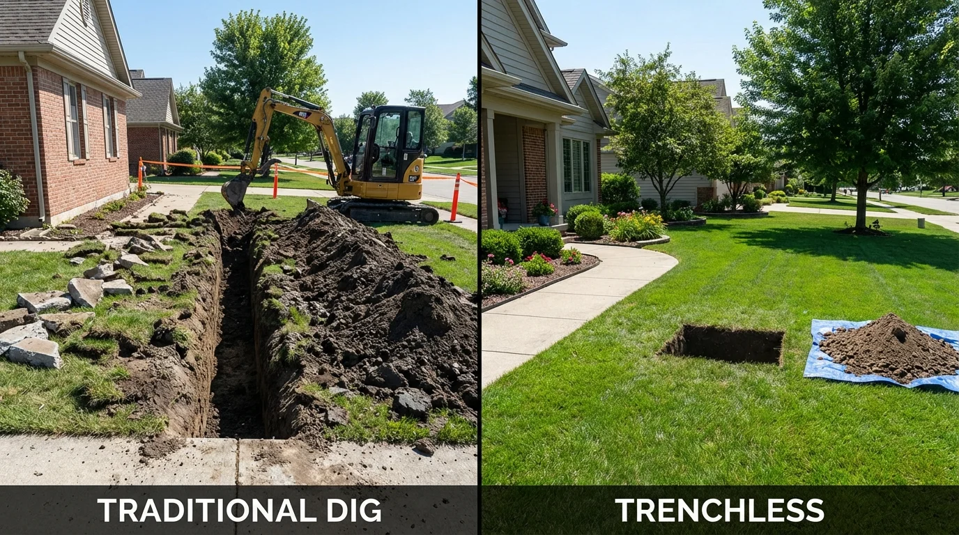 Trenchless sewer repair with minimal yard damage versus traditional excavation in Mount Angel, OR